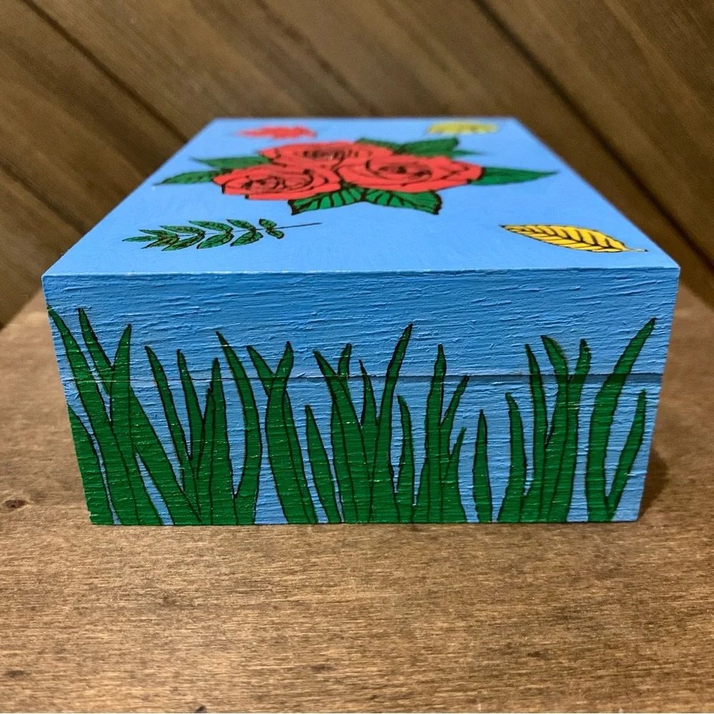 Blooming Rose Blue Wooden Box